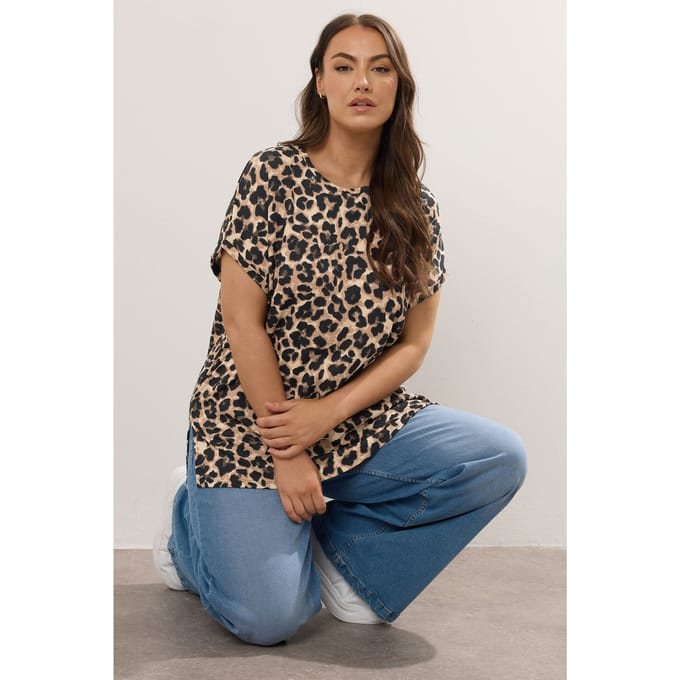 Yours Bruine Luipaardprint Top Size 44