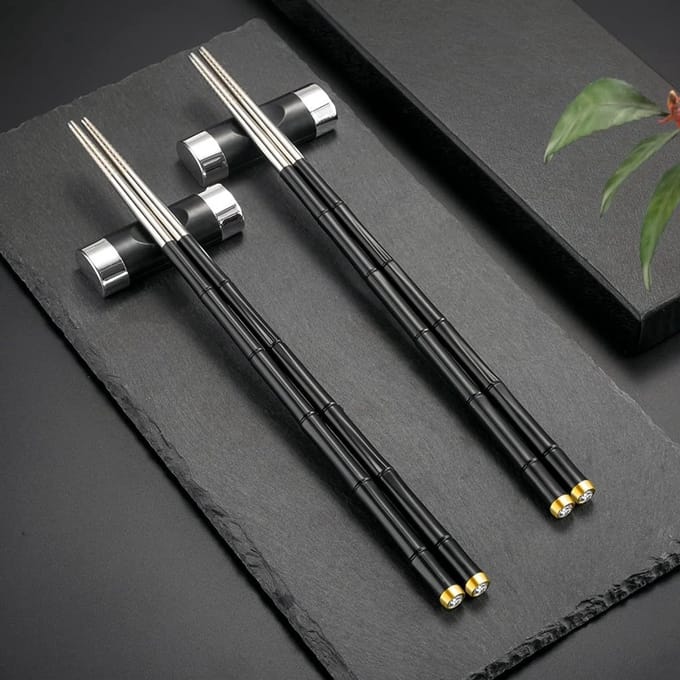 Dailygoods - Herbruikbare Eetstokjes van Glasvezel en Roestvrij Staal - 2 Sets met Geschenkdoos