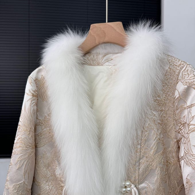 Nieuwe Chinese Stijl Bont Vossenbont Jas Gans Dons Jas Retro Mode Dames Korte Damesjas One size fits all white