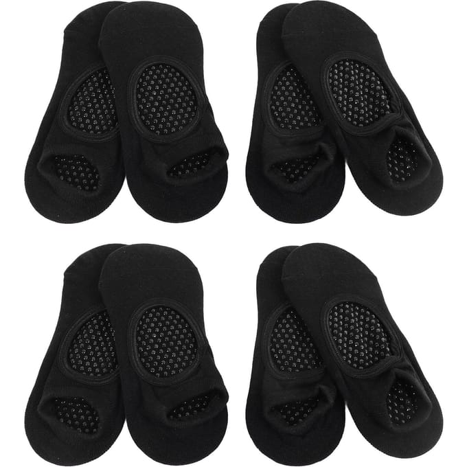 4 Paires de Chaussettes Antidérapantes pour Femmes Idéales pour Pilates Pure Barre Danse Classique Entraînement Pieds Nus Conception Ouverte sur le Cou-de-Pied Taille Unique black