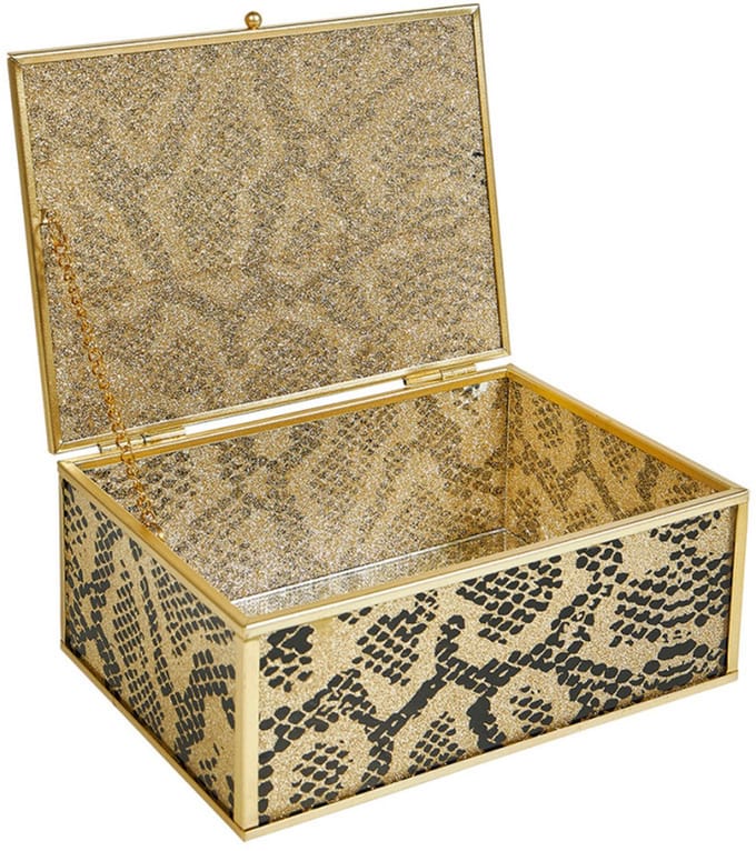 Ostaria Sieradendoos - opbergdoos - goud met zwart - python slangenprint - 18 x 13,5 cm