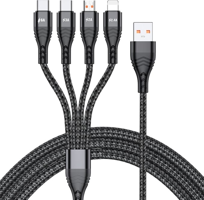 4-IN-1 Oplader kabel adapter - 8-Pin - 2X USC-C - Micro-USB- geschikt voor o.a. iPhone en Samsung oplader adapter - 2 meter- Zwart