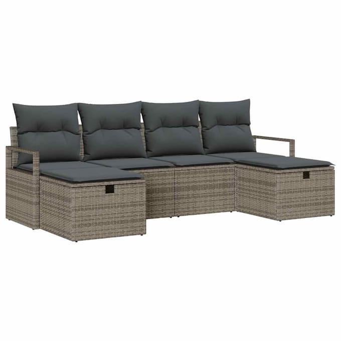 vidaXL - Bankstel - 6 - st - 6-zits - Grijs - poly - rattan