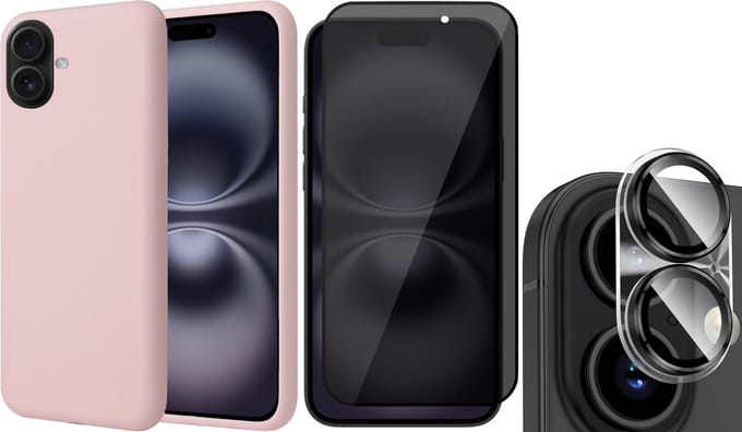 Hoesje geschikt voor iPhone 16 Plus - Privacy Screenprotector Volledig Dekkend Glas & Camera - Matte Case Roze met Fluweelzachte Binnenzijde
