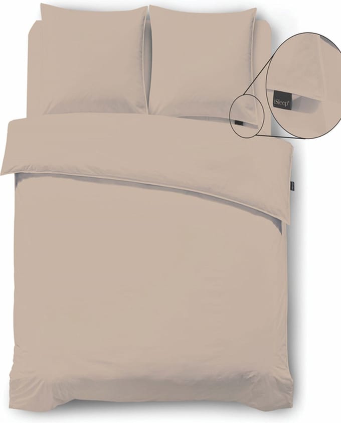 iSleep Dekbedovertrek Perkal - Eenpersoons - 140x200/220 cm - Medium Beige