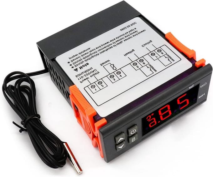 SnelShoppen - Digitale Thermostaat 110-220V - Temperatuurregelaar met Sensor -50℃~99℃ - 10A Relais - Verwarming & Koeling - ABS Vlamvertragend - Ideaa