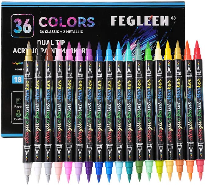 Acrylmarkers - 36 kleuren - dubbele punt en sneldrogend - set voor schilderen, graffiti en tekenen