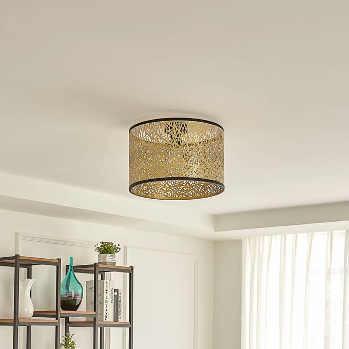 Lindby - plafondlamp - 1licht - Stof, metaal - H: 27 cm - E27 - goud, zwart