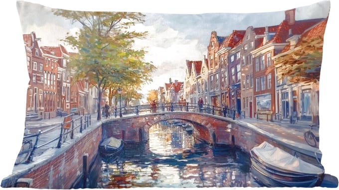 Sierkussens - Kussentjes Woonkamer - 60x40 cm - Brug - Stad - Huizen - Boot