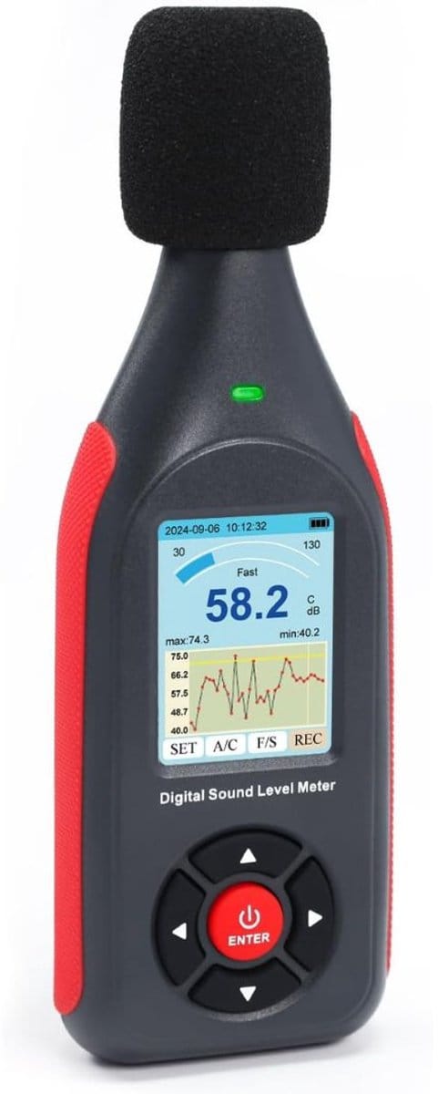 CLVP® Professionele Decibelmeter - DB Meter - Geluidsmeter - Zwart en Rood