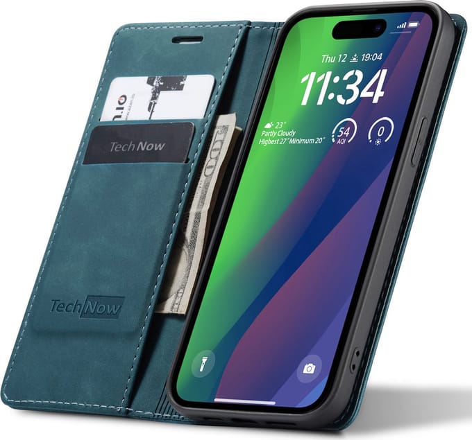 Hoesje geschikt voor iPhone 15 Plus - Book Case Leer Slimline Blauw
