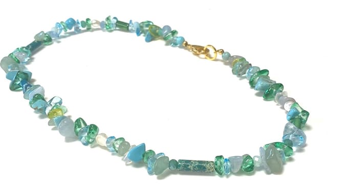 Ketting turquoise kristal/pareltjes/edelsteen