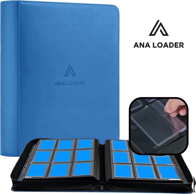 Ana Premium Toploader Binder Blauw - Geschikt voor 252 kaarten - Trading cards verzamelmap met rits sluiting - Toploader map - Top loader map geschikt voor Pokémon Trading cards - 9 Pocket Toploader Binder