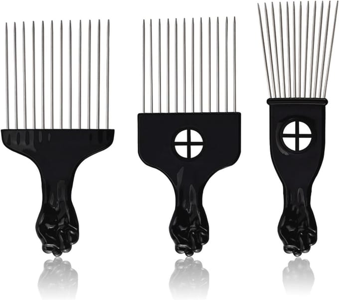 Set van 3 metalen afrokammen en haarplukkammen voor professionele haarkappers