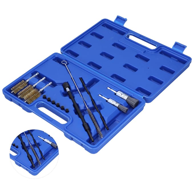 14 Stuks Brandstofnozzle Reinigingsgereedschapskit Injector Schachtpluggen Draad Nylon Borstels voor Nozzlebasis blue