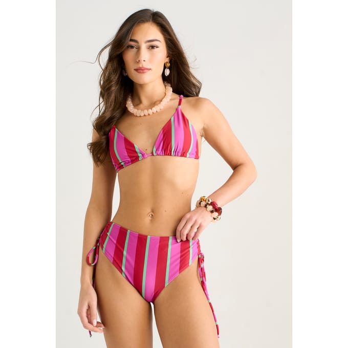 Bikinitop met veelkleurige strepen en driehoekige vorm