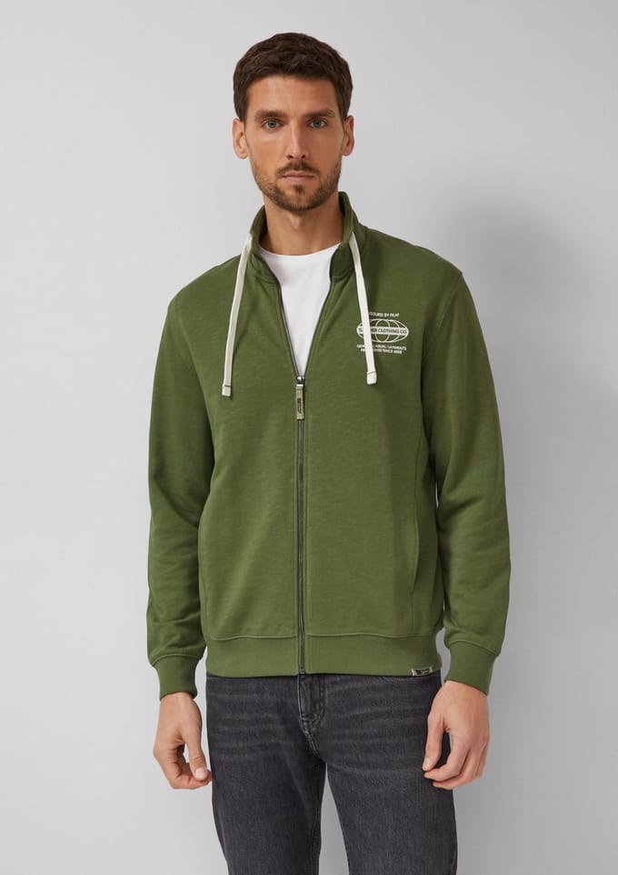 s.Oliver - male - Sweatshirtjas met vlamgarenstructuur en artwork