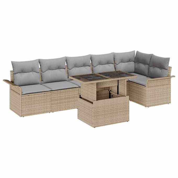 vidaXL Tuin Sofa Set 7 st Beige poly rattan