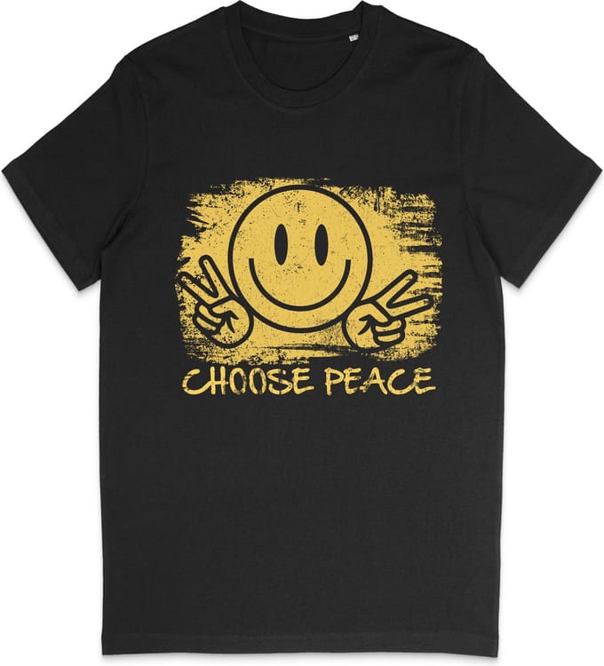 T Shirt Dames Heren Unisex - Choose Peace Smiley - Zwart - M