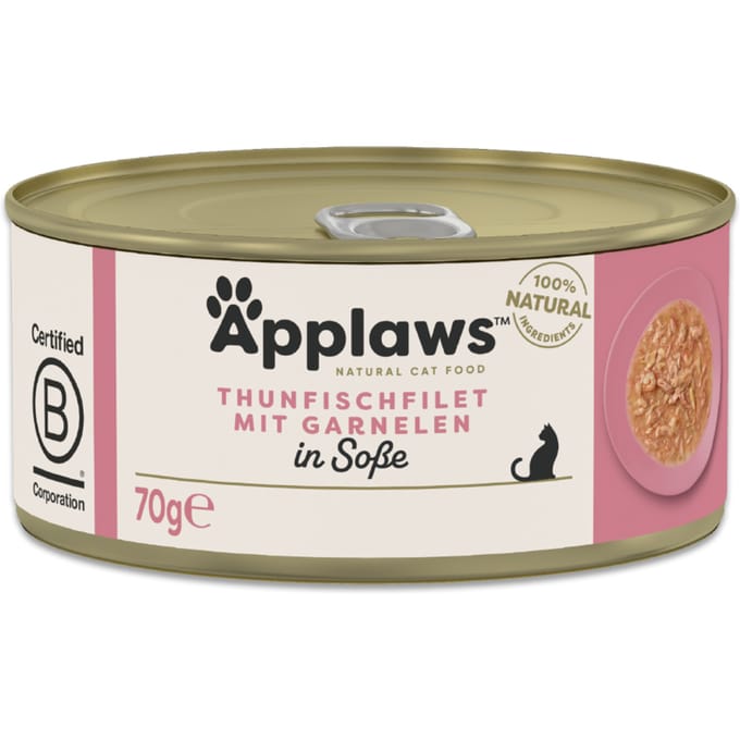 4 x 70 g + 2 x 70 g gratis! Applaws natvoer voor katten 6 x 70 g -  Tonijnfilet met garnalen in Saus 6 x 70 g