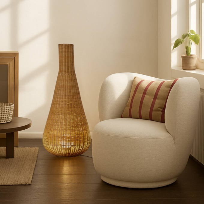 Lucande vloerlamp Takeo, rotan, hoogte 115 cm, E27