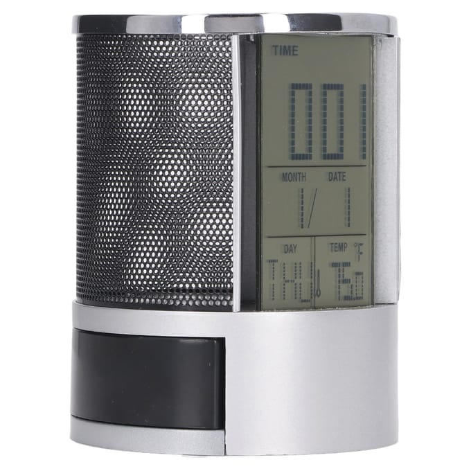 Réveil Numérique Porte-Stylo Calendrier Perpétuel Porte-Stylo Horloge Électronique Multifonctionnelle Stylo gray