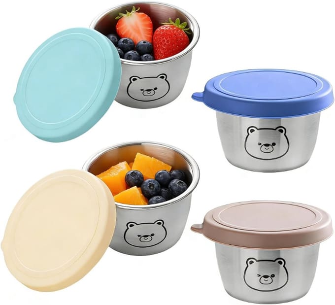 Set van 4 kleine plastic blikken met deksel voor voedselopslag en organisatie