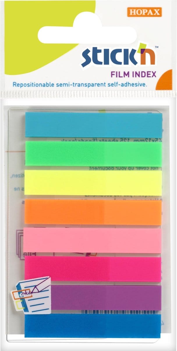 Stick'n - Smalle Index tabs - 45x8mm - 8x neon assorti kleuren - 160 tabs