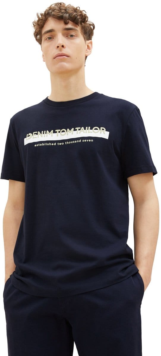 Tom Tailor Denim - T-shirt met logoprint - Maat S - sky captain blue
