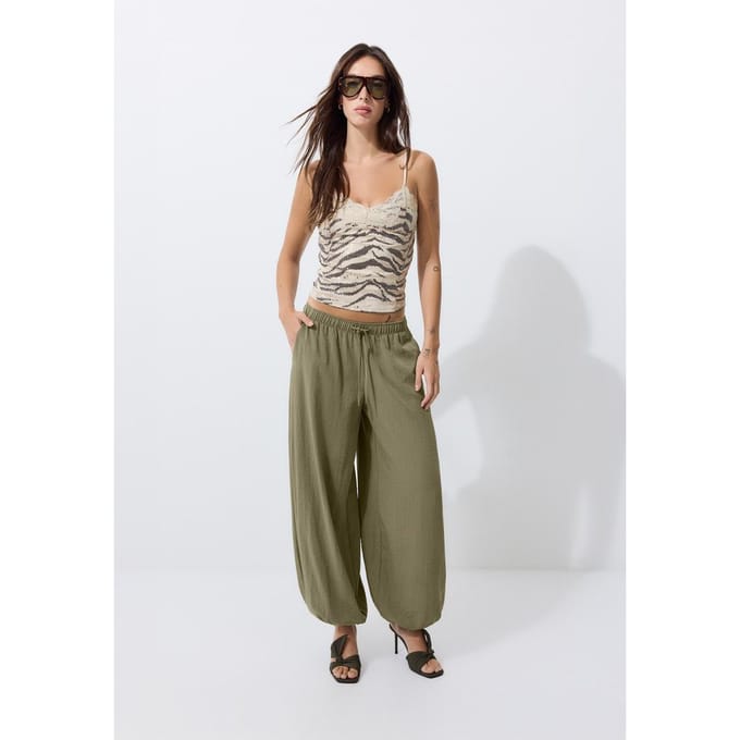 Stradivarius Slim top met lovertjes en dierenprint  Beige S