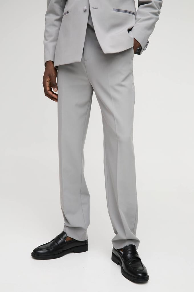 Straight Stretch Fit Tailored Trouser | Light Grey | Size 42