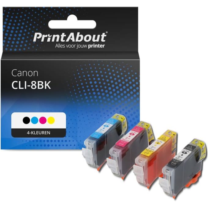 PrintAbout huismerk Inktcartridge CLI-8BK 4-kleuren Multipack Geschikt voor Canon