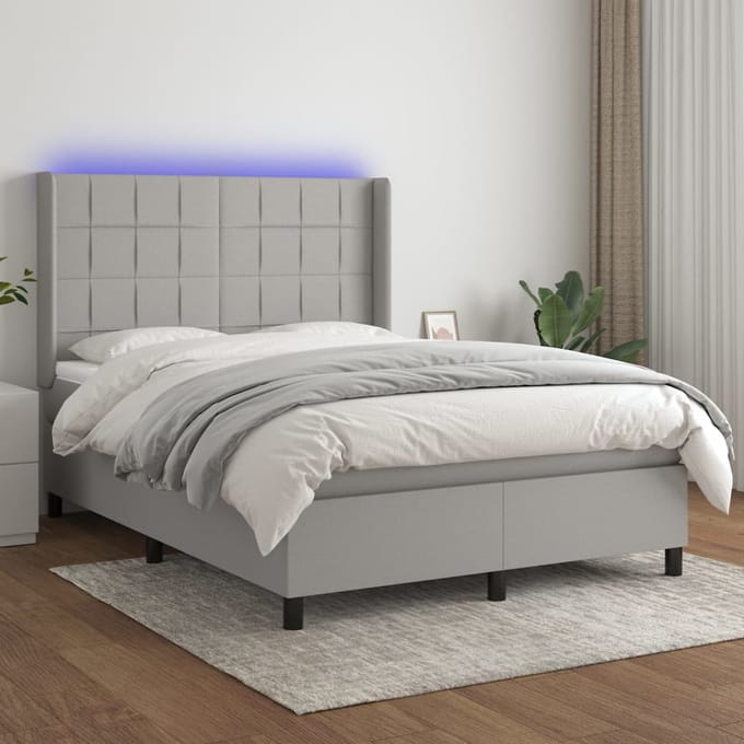 vidaXL - Boxspring - met - matras - en - LED - stof - lichtgrijs - 140x200 - cm