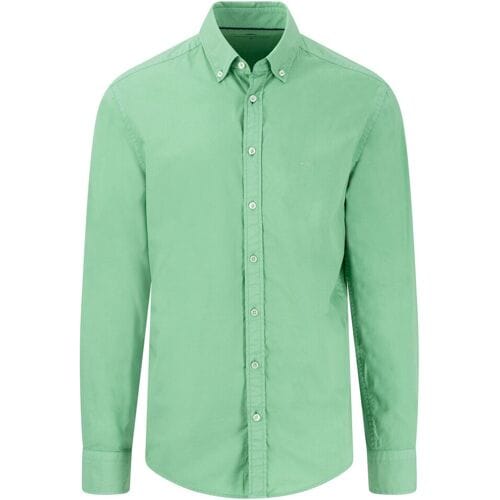 Fynch-Hatton Overhemd Garment Dyed Poplin Button-Down Turf Green / male