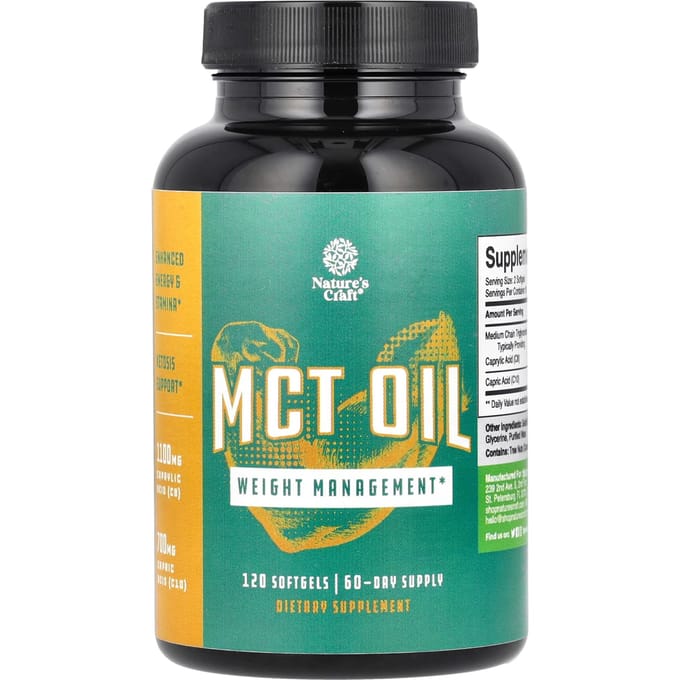 Nature's Craft, Huile MCT, 120 capsules molles