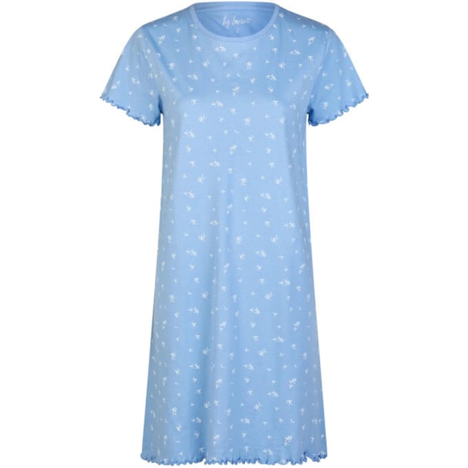 By Louise Dames Lang Nachthemd Korte Mouwen Blauw - Maat L