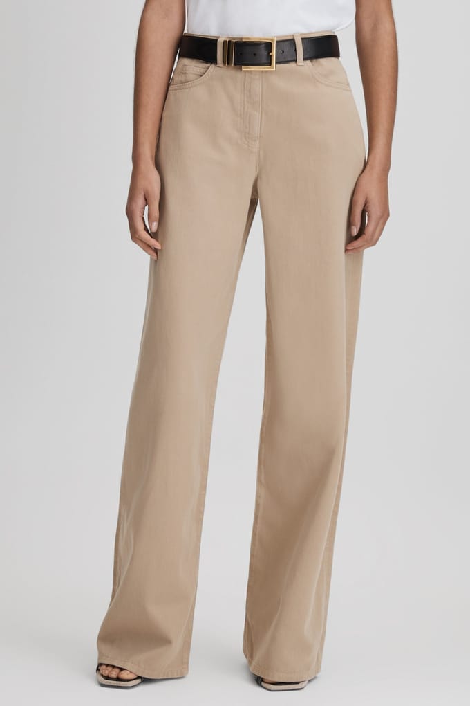 Reiss Cotton Denim Wide Leg Trouser Light Camel Taglia: 6 | Pantaloni da completo Outlet | Donna | Blu
