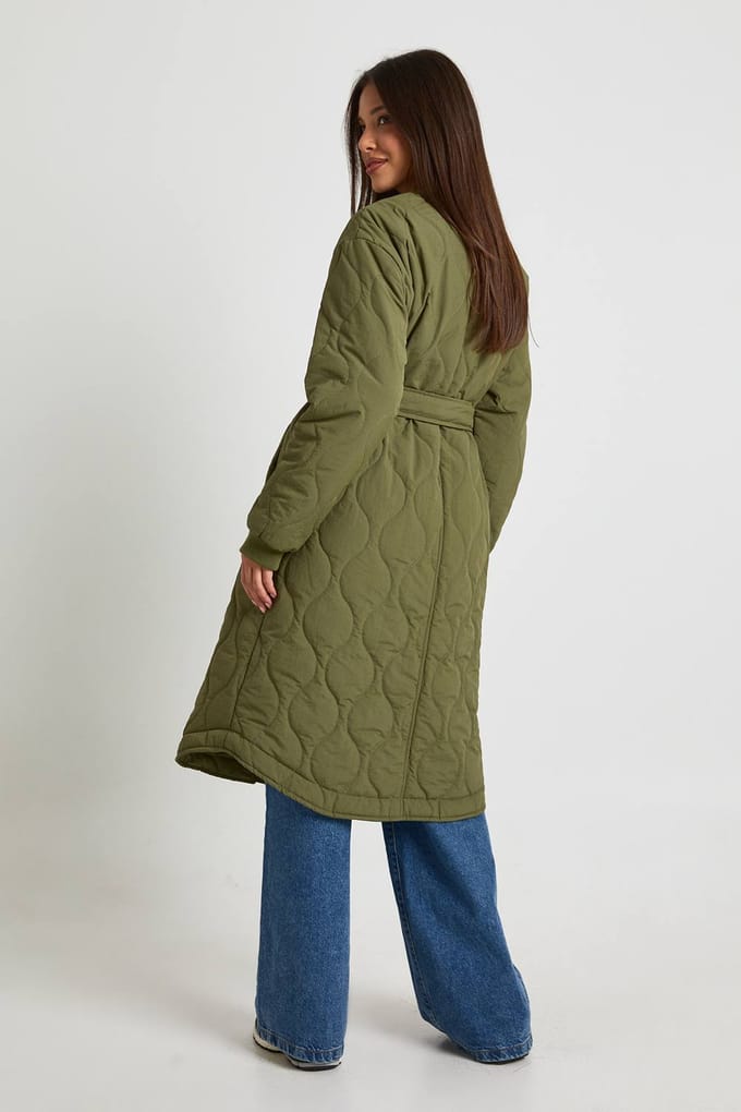 boohoo Dames Longline Gewatteerde Puffer | Khaki | Maat: 10