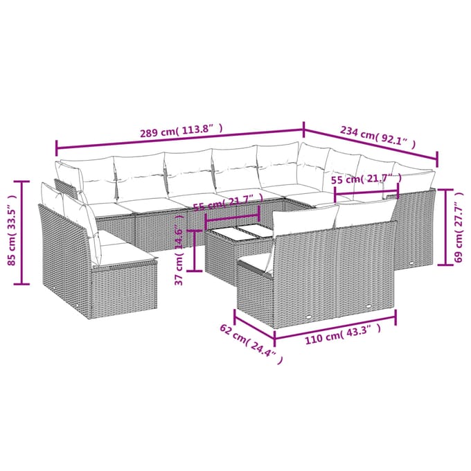 vidaXL - 13-delige - Loungeset - met - kussens - poly - rattan - beige