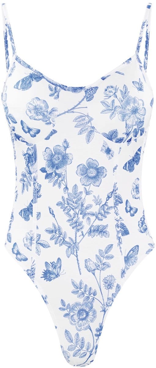 YWG - Polyester Vrouwen Denim Overall - Body Bloemenprint - Blauw - Maat M