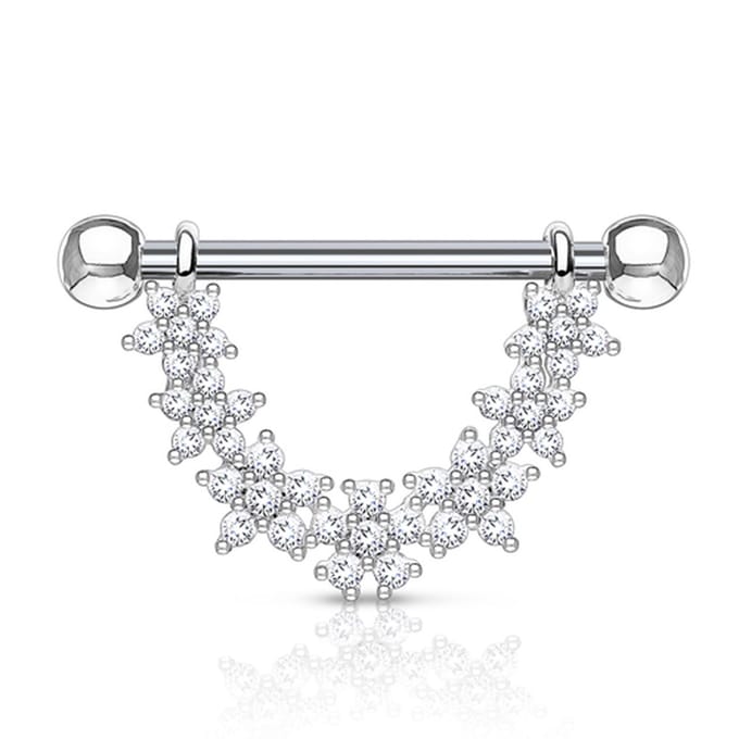 Tepelpiercing CZ flower lined 1.6x14 - zilver - LMPiercings