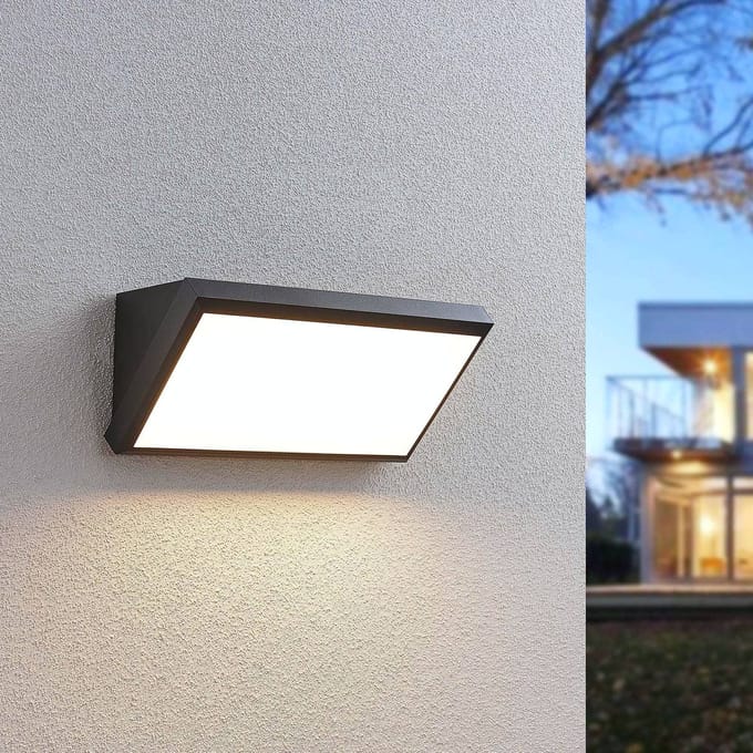 Lindby LED buiten wandlamp Abby, sensor, IP65, donkergrijs