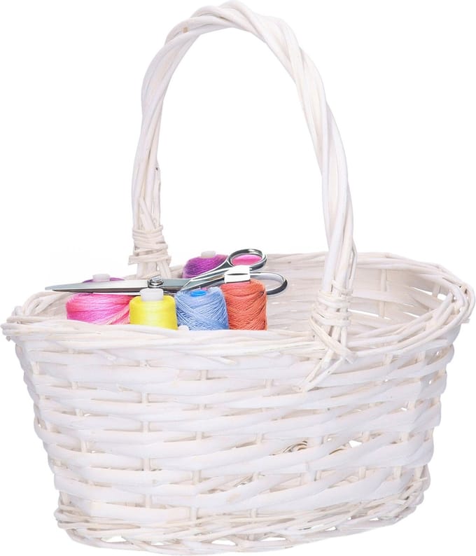CM Cadeaumand met hengsel - wit - riet - 25 x 18 x 11 cm - geschenkmand - rieten mand