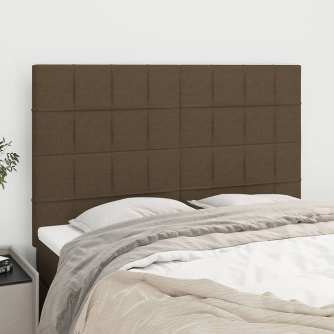 vidaXL - Hoofdbord - donkerbruin - 144x5x118/128 - cm - stof