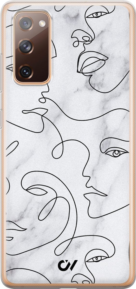 Hoesje geschikt voor Samsung Galaxy S20 FE - Marble Faces - - Grijs - - Casevibes
