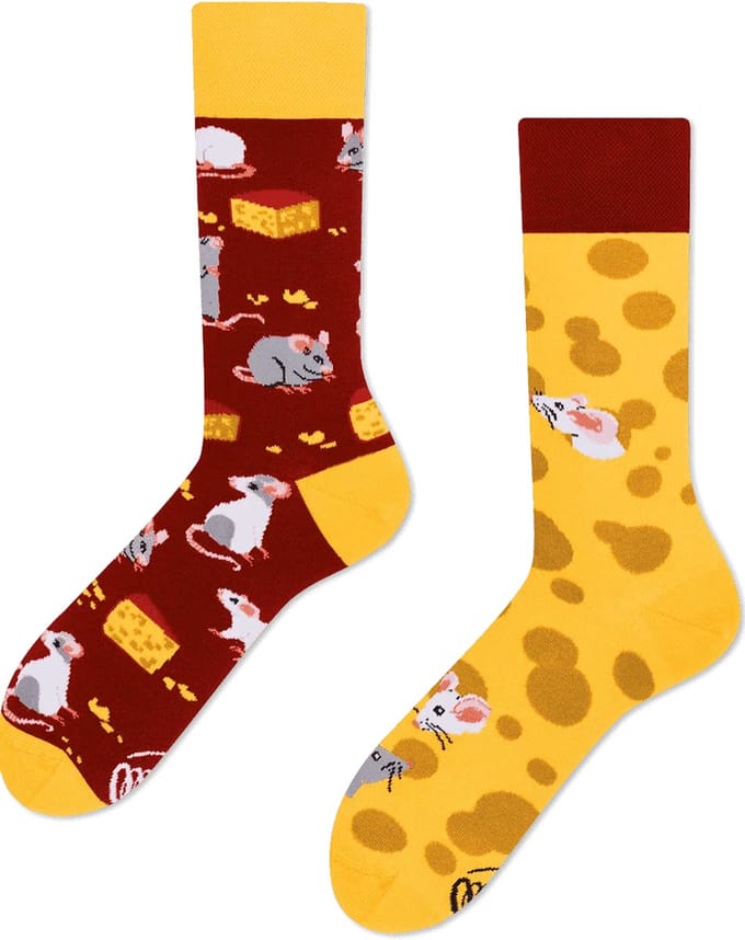 Many Mornings unisex sokken - Mouse And Cheese - Unisex - Maat: 35 - 38