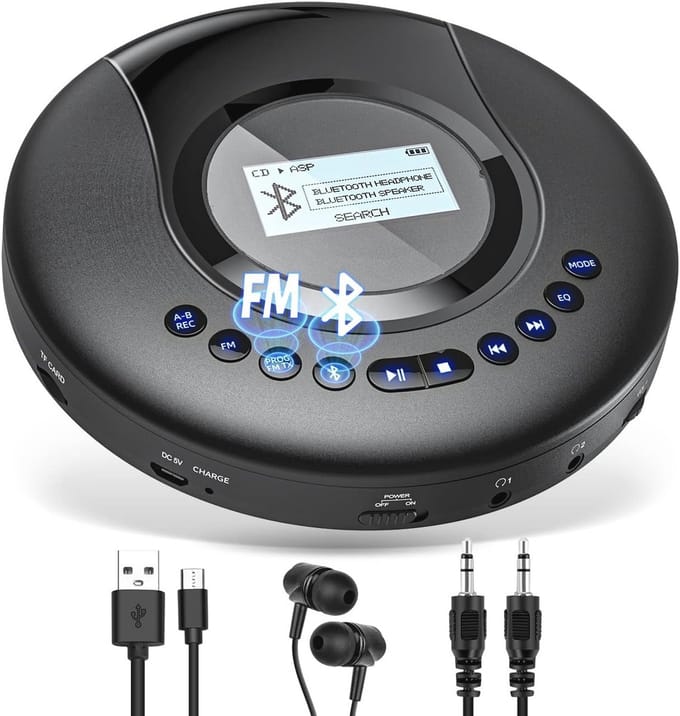 Draagbare CD-speler met Bluetooth en FM-functie voor kinderen en auto