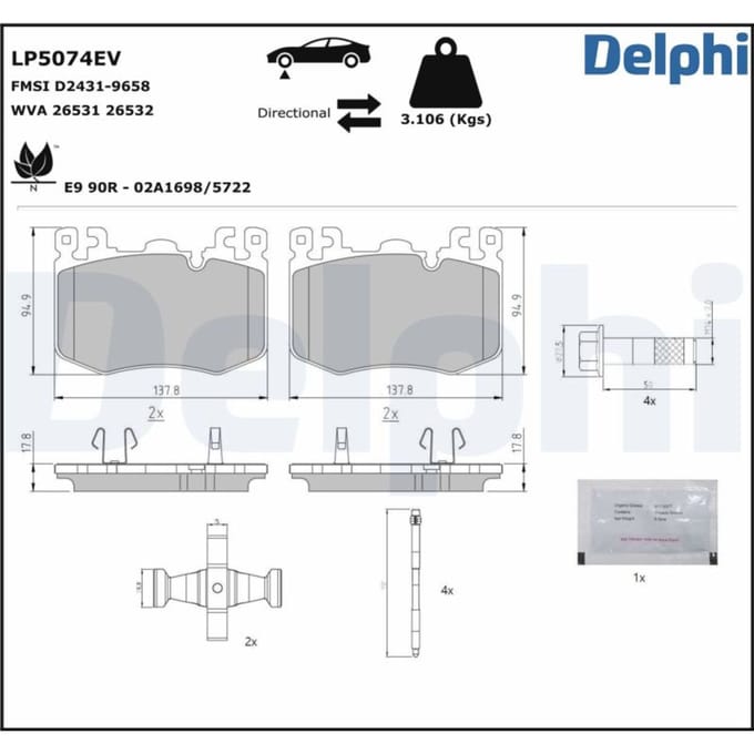 Remblokkenset, schijfrem DELPHI LP5074EV
