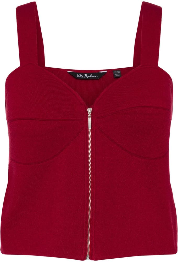 Ulla Popken - Dames - beha top slim ritssluiting fijn breisel mouwloos - Salsa - Maat 58+