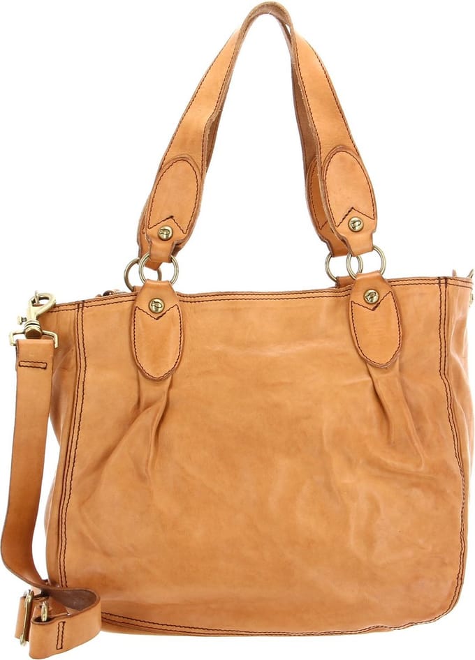 CAMPOMAGGI Leren Schoudertas Shopping Bag Cammello Lichtbruin